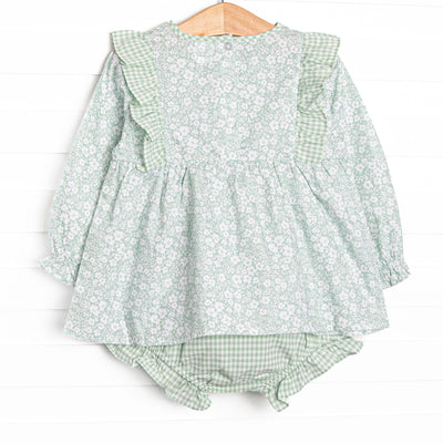 Garden Gate Gingham Side Tie Diaper Set, Green