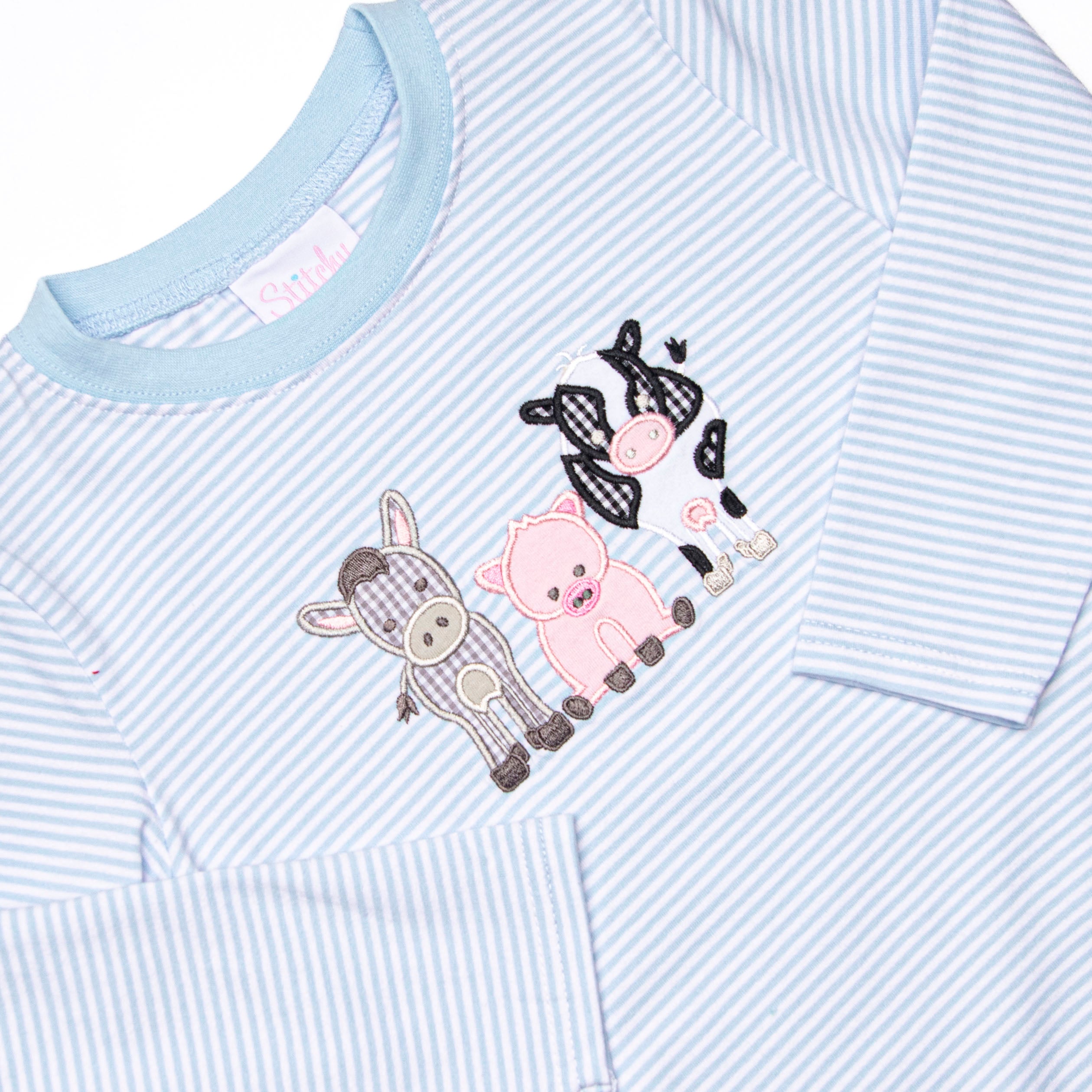 Farm Animal Favorites Applique Top, Blue Stitchy Fish