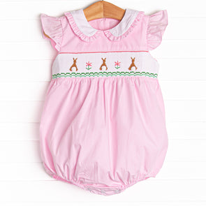 Bunny Tails Smocked Bubble, Pink