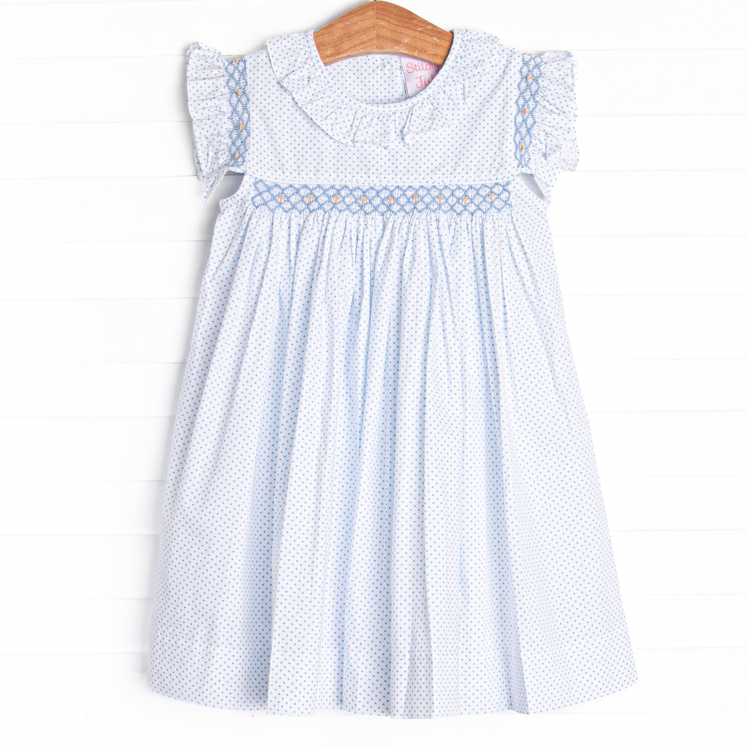 Girl's Day of Hope Smocked Dress in Blue size 3T | Stitchy Fish Girl's Day of Hope Smocked Dress in Blue size 3T | Stitchy Fish