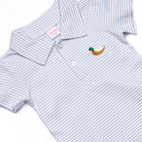 Mallard Pima Embroidered Short Romper, Blue