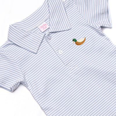 Mallard Pima Embroidered Short Romper, Blue