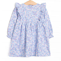 Denim Dot Daisies Side Tie Dress, Blue