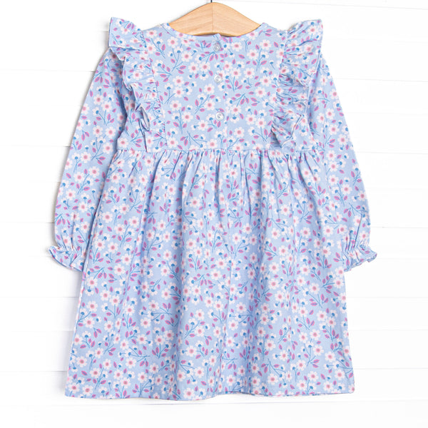 Denim Dot Daisies Side Tie Dress, Blue