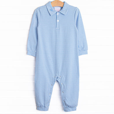 Levi Long Romper, Medium Blue Stripe