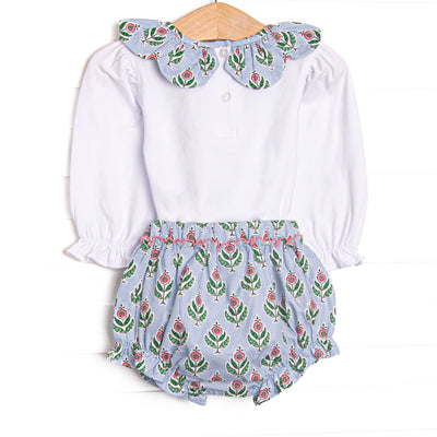 Medallion Moments Scalloped Collar Diaper Set, Blue