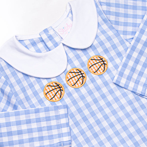 Down the Court Dunk Applique Short Romper, Blue