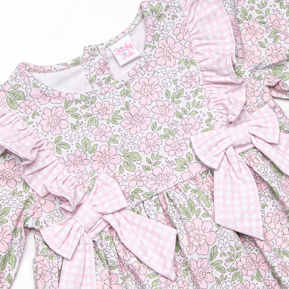 Gingham Gardenias Dress, Pink