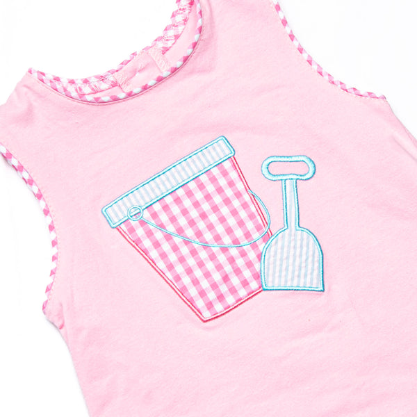 Beach Builder Applique Scalloped Diaper Set, Pink