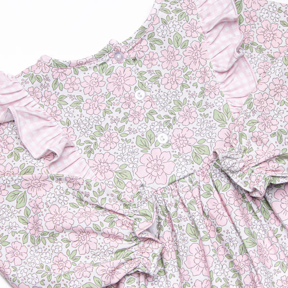 Gingham Gardenias Dress, Pink