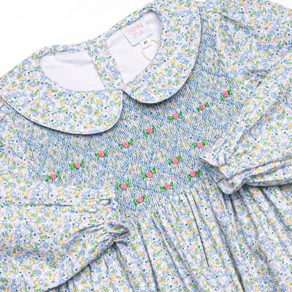 Prim Petals Smocked Romper, Blue