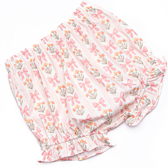 Bow Bouquets Side Tie Diaper Set, Pink