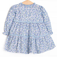 Blossom in Blue Long Sleeve Tiered Dress, Blue