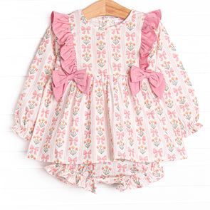Bow Bouquets Side Tie Diaper Set, Pink