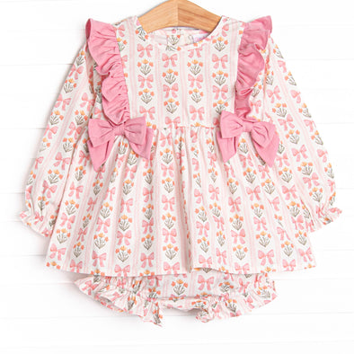 Bow Bouquets Side Tie Diaper Set, Pink