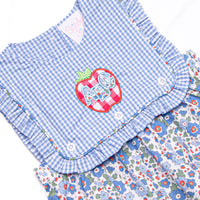 ABC Blossoms Applique Button On Bib Dress, Blue