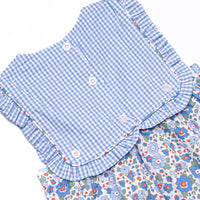 ABC Blossoms Applique Button On Bib Dress, Blue