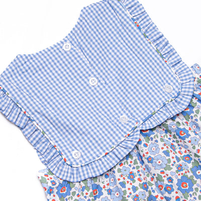 ABC Blossoms Applique Button On Bib Dress, Blue