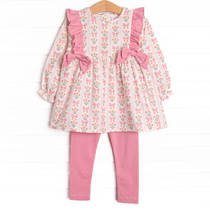 Bow Bouquets Side Tie Legging Set, Pink