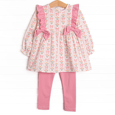 Bow Bouquets Side Tie Legging Set, Pink