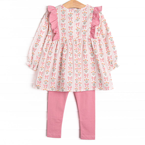 Bow Bouquets Side Tie Legging Set, Pink