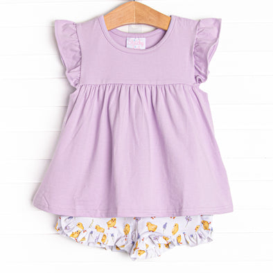 One Cute Chick Ruffle Short Set, Purple