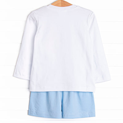 Mouse in the House Applique Long Sleeve Short Set, Blue