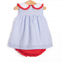 Time for School Seersucker Applique Diaper Set, Blue