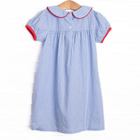 Making the Grade Applique Dress, Blue