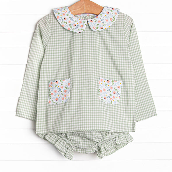 Green Goddess Gingham Diaper Set, Green