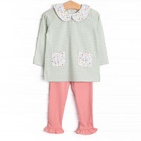 Green Goddess Gingham Ruffle Legging Set, Green