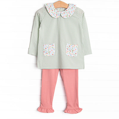 Green Goddess Gingham Ruffle Legging Set, Green