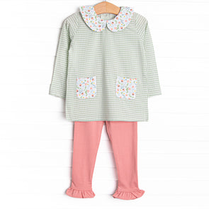 Green Goddess Gingham Ruffle Legging Set, Green