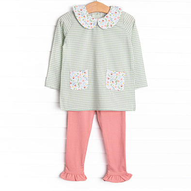 Green Goddess Gingham Ruffle Legging Set, Green