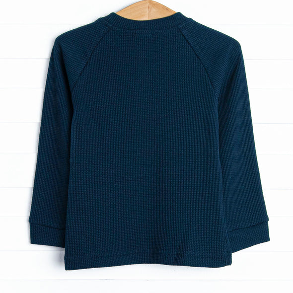 Flying Home Embroidered Waffle Knit Top, Blue