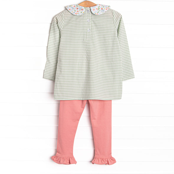 Green Goddess Gingham Ruffle Legging Set, Green