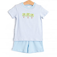 Pacific Palms Applique Short Set, Blue