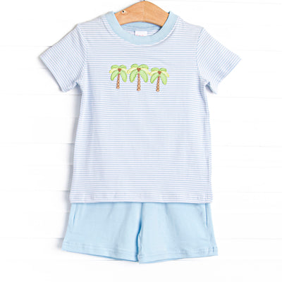 Pacific Palms Applique Short Set, Blue