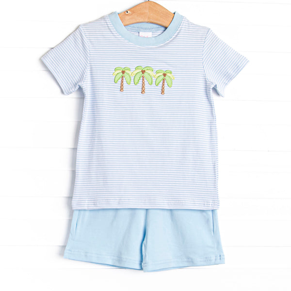 Pacific Palms Applique Short Set, Blue