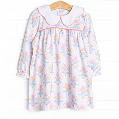Magenta Medallions Scalloped Collar Dress, Pink