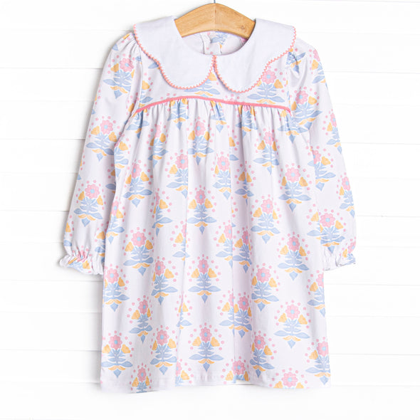 Magenta Medallions Scalloped Collar Dress, Pink