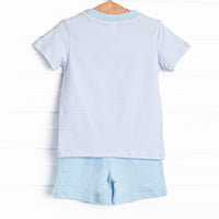 Pacific Palms Applique Short Set, Blue