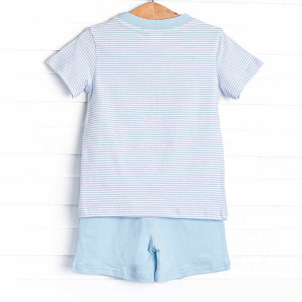 Pacific Palms Applique Short Set, Blue
