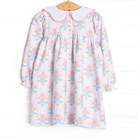 Magenta Medallions Scalloped Collar Dress, Pink