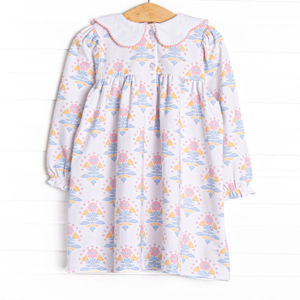 Magenta Medallions Scalloped Collar Dress, Pink