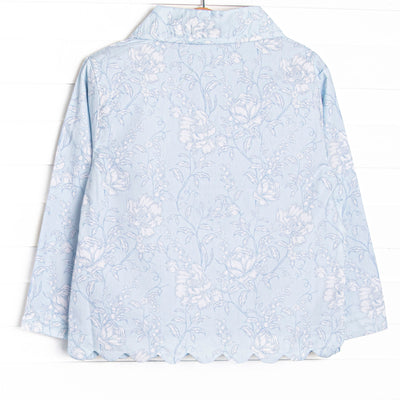 Sissy Scalloped Pocket Light Weight Coat, Blue Floral
