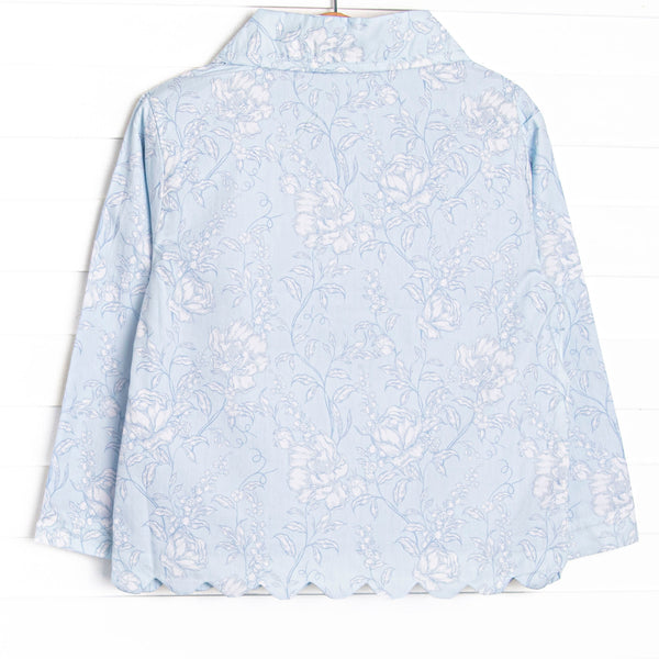 Sissy Scalloped Pocket Light Weight Coat, Blue Floral