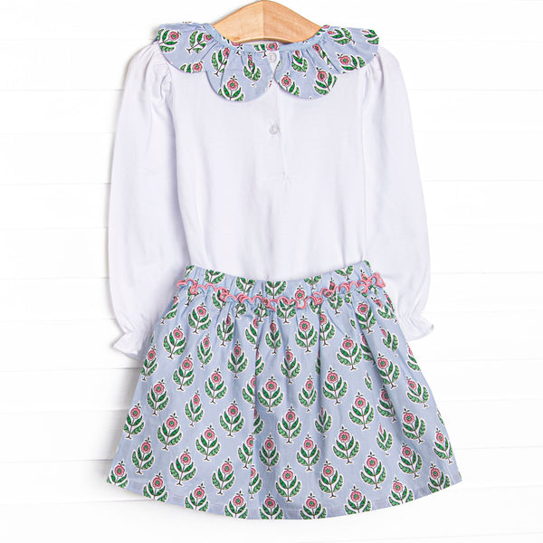 Medallion Moments Scalloped Collar Skirt Set, Blue