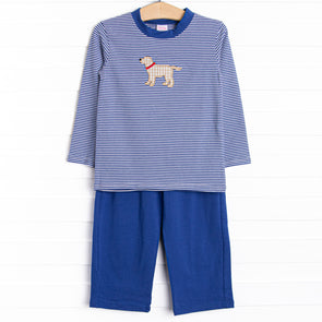One Lucky Pup Applique Pant Set, Blue