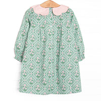 Tiled Tassels Scalloped Pocket Dress, Green